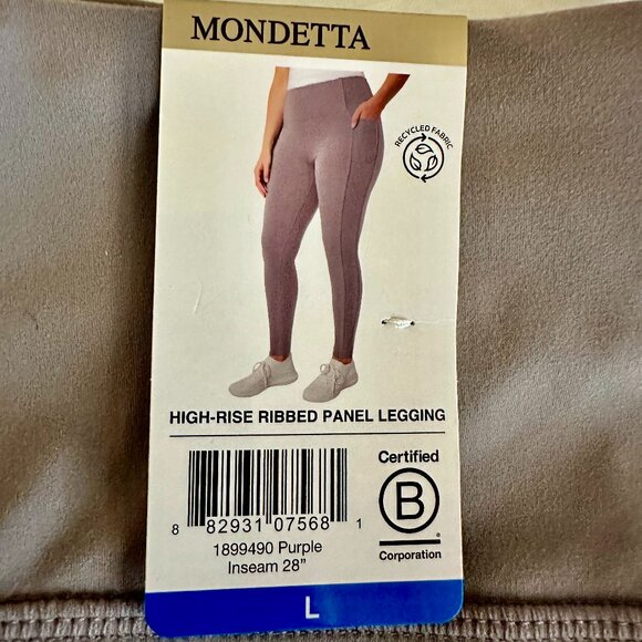 New Mondetta Women's Panel Ribbed Legging Size L Purple, Side Pockets, Stretch - Picture 14 of 15